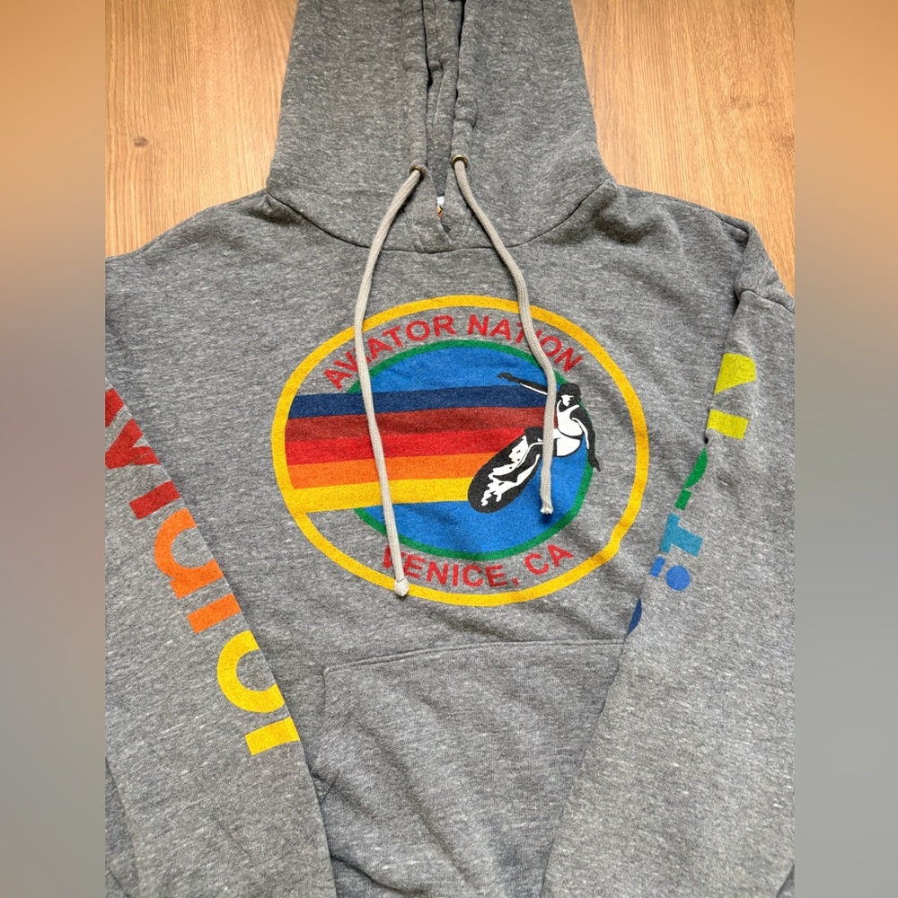 Aviator Nation Gray Hoodie with Yellow Accents